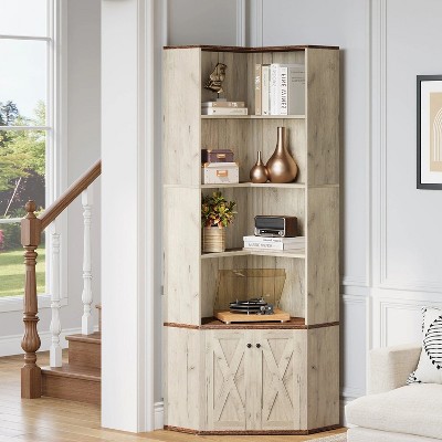 Hommoo 6-Tier Corner Bookshelf Natural