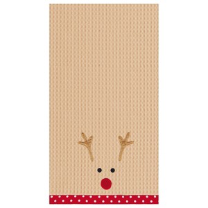 C&F Home 27" x 18" Christmas Holiday Reindeer Face on Brown Background Waffle Weave Cotton Kitchen DishTowel - 1 of 4