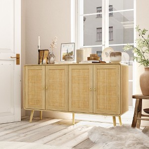 Famapy Boho - Inspired Storage Cabinet with Rattan - Woven Doors and Gold Handles - Versatile for Bedroom, Study, Restaurant & Living Room - 1 of 4