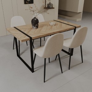 NicBex 59" Dining Table Set for 4 Light Wood Dining Table Metal Base with 4 Chairs for Dining Room - 1 of 4