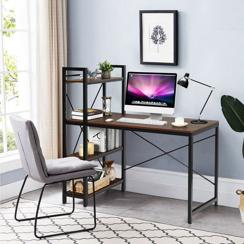 Costway 47.5'' Compact Computer Desk With 4-Tier Storage Bookshelves for Home Office, 3 of 11