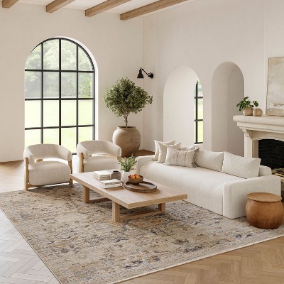 Nyle Ivory Taupe Floral Synthetic 8x10 Area Rug