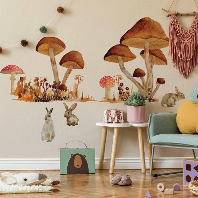 Giant Colorful Mushroom and Bunny Wall Decals
