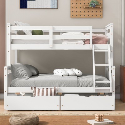 NicBex Twin Over Full Bunk Bed with Ladder and 2 Drawers,Loft Bed with Safety Guardrail for Bedroom,Convertible into 2 Platform Beds,White/Gray
