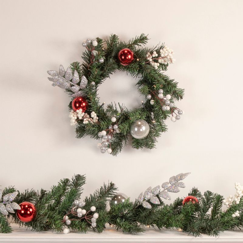 Northlight Pre-Lit Battery Operated Decorated Green Pine Christmas Garland - 6' x 10" - Warm White LED Lights, 3 of 5