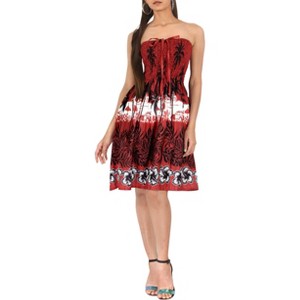 LA LEELA Women's Tube Dress Party Dress One Size Brick Red Palm Tree Floral - 1 of 4