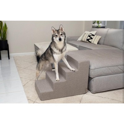 Brown Linen 3-Step Foam Pet Stairs for Small Dogs and Cats