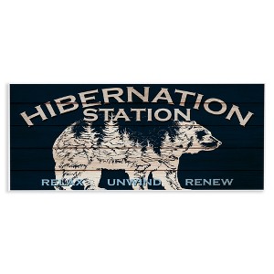 Stupell Industries Hibernation Station Sign Wilderness Bear Trees Silhouette, 17" x 7" - 1 of 4