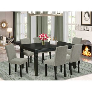 HomeStock Belmont 7 Piece Dining Set - Rectangle Dining Room Table , Butterfly Leaf and 6 Shitake Linen Fabric Upholstered Chairs, 42x60 Inch, Black - 1 of 4