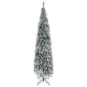 Aghana Digitals 9ft Slim Snow-Flocked Artificial Christmas Tree with 1014 Realistic PVC Branches, - 1 of 4