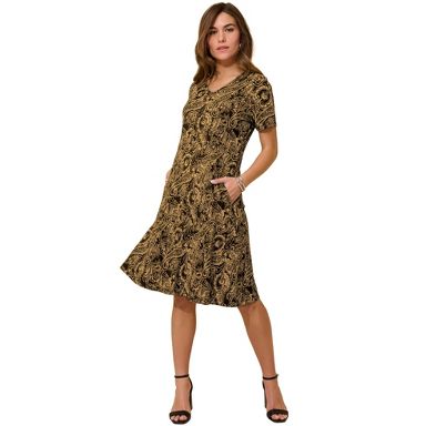 knit swing dress with pockets Women’s Swing Dress with Pockets – Flared Hem, Elbow Sleeve, Double Knit Fabric Red / XL main image 0