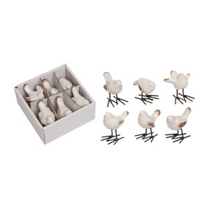 Transpac Ceramic 2.5 in. Off-White Spring Rustic Standing Birds Set of 6 - 1 of 2