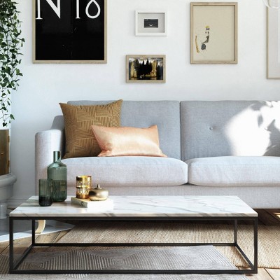 Light Gray Tufted Linen Fabric Sofa with Sloped Arms