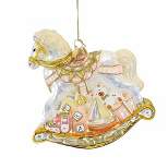 Huras Family Fancy Pink Rocking Horse With Gifts  -  One Ornament 5.25 Inches -  Christmas Baby Teddy Bear Drum  -  Hf836av  -  Glass  -  Pink