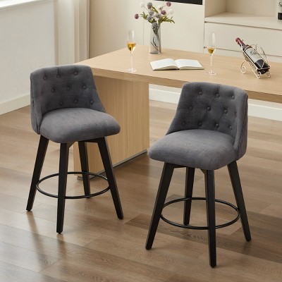 Swivel Counter Top Stools,Set of 2 Linen Fabric with Button-Tufted Backrest, Stylish Bar In Living Room-Maison Boucle