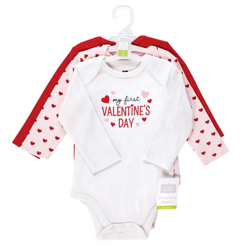 Hudson Baby Infant Girl Cotton Long-Sleeve Bodysuits, Valentine Sweetheart, 3 of 7