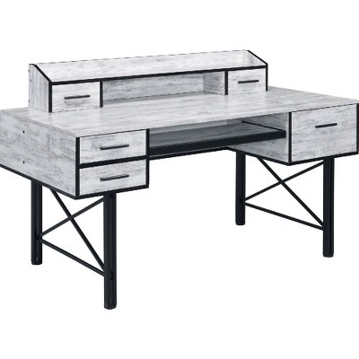 Royal Hampton Computer Desk with 5 Drawers and Grains, Antique White and Black