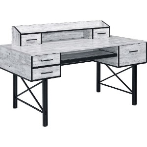 Royal Hampton Computer Desk with 5 Drawers and Grains, Antique White and Black - 1 of 4
