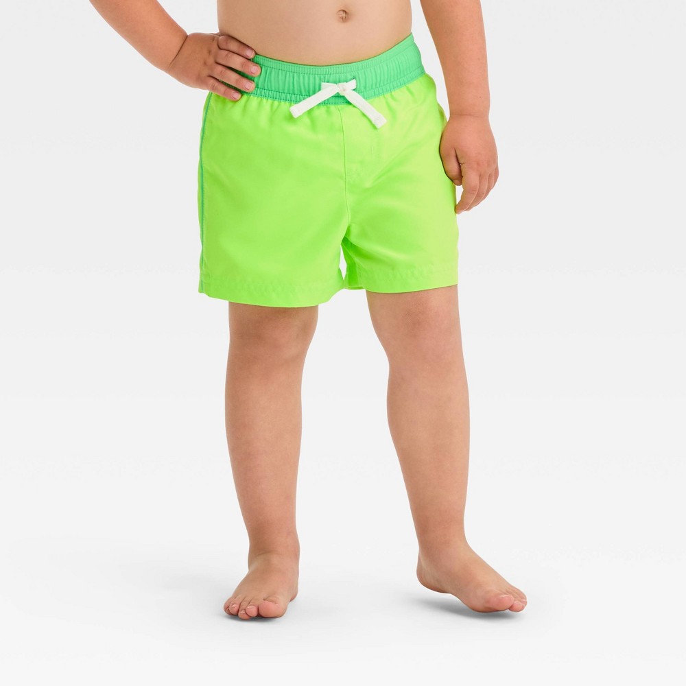 Photos - Swimwear Baby Boys' Solid Swim Shorts - Cat & Jack™ Green 18M: Toddler UPF 50+ Quic