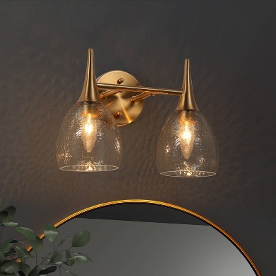 LNC Cymerlarity 13.5" 2-Light Polished Gold LED Vanity Light Bar: ETL Listed, Glass Shades, Metal Body