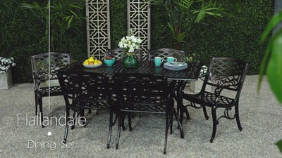 Noble house hammond hammered bronze cast aluminum 7pc rectangular outdoor store dining set