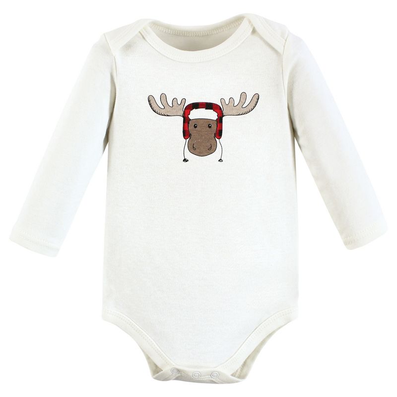 Hudson Baby Infant Boy Cotton Long-Sleeve Bodysuits, Winter Moose 3-Pack, 4 of 7