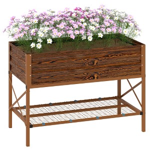 Outsunny Galvanized Raised Garden Bed, Metal Planter Box with Legs, Storage Shelf and Bed Liner - 1 of 4