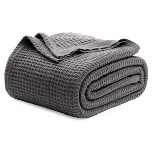 Bedsure-Waffle Weave 100% Cotton Solid Blanket For All Season, Breathable and Soft, Waffle Weave Blanket for Best Gift - 1 of 4