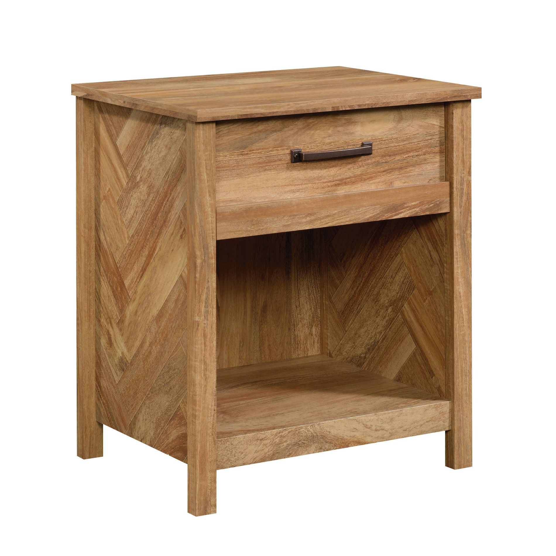 Cannery Bridge Nightstand Sindoori Mango: Sauder Bedside Table with Storage, Laminated Finish, Metal Hardware