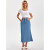 INSPIRE CHIC Women's Denim A Line High Waisted Raw Hem Casual Maxi Skirt - 2 of 4