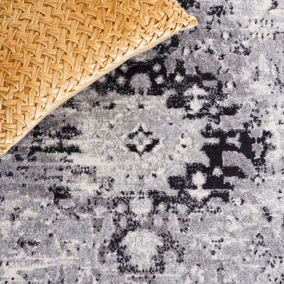 Gray and Black Round Synthetic Flat Woven Area Rug