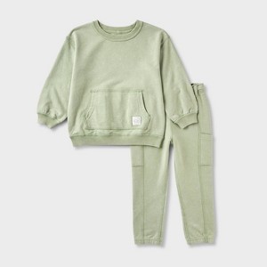 Toddler Boys' Adaptive French Terry Top & Bottom Set - Cat & Jack™ Dusted Olive Green - 1 of 4