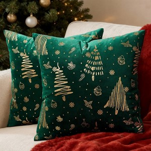 Christmas Velvet Pillow Covers Set of 2,Christmas Pillowcases, Xmas Tree Gold Brozing Cushion Cases,Winter Holiday Home Decoration - 1 of 4
