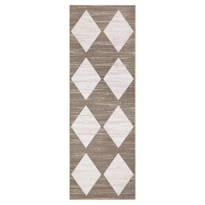 2 x 6 ft Polyester Black Rectangular Laundry Bathroom Kitchen Modern Geometric Diamond Print Machine Washable Runner Rug - 1 of 4