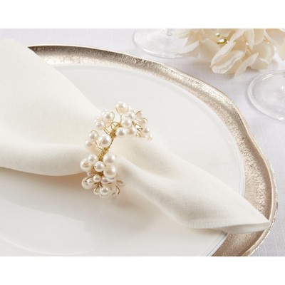 Gold and Pearl Design Metal Napkin Ring Set
