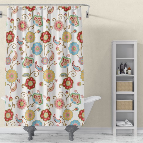 Ashbury Spring Floral Lined Shower Curtain With Grommets - Levtex