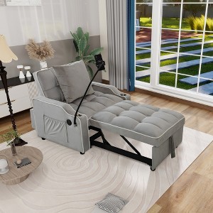 Racxily Convertible Single Chair Bed,3 in 1 Velvet Futon Sleeper Sofa Bed with Phone Holder&USB Ports,Pull Out Couch Bed - 1 of 4