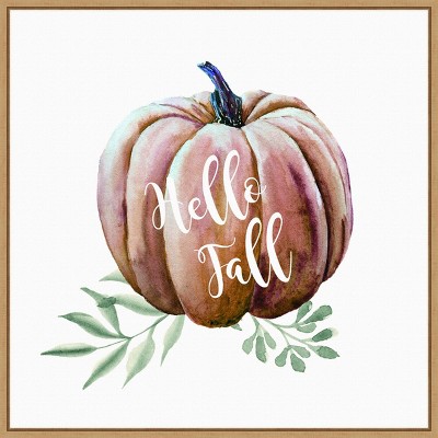 22" x 22" Hello Fall Pumpkin Watercolor Portfolio Framed Wall Canvas - Amanti Art