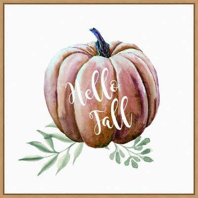 22" x 22" Hello Fall Pumpkin Watercolor Portfolio Framed Wall Canvas - Amanti Art