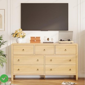 6 Drawer Dresser for Bedroom Dresser TV Stand w/ Large Drawers Natural Texture Curved Angle for Room - 1 of 4