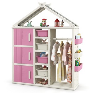 Infans Kids Costume Storage Closet Children Pretend Dresser w/Storage Bins Shelves Pink - 1 of 4