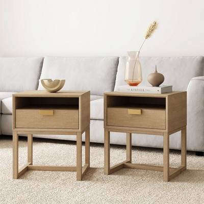 Luke Light Brown Wood Nightstand Set with Brass Handles