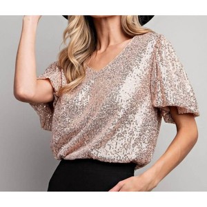 Women's Nichole Short Sleeve Sequin Top - ee:some S - 1 of 4
