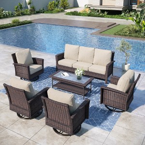 Captiva Designs 6pc Oversized Patio Outdoor Wicker Furniture Conversation Sofa Set with Coffee Table for Garden Yard Porch - 1 of 4
