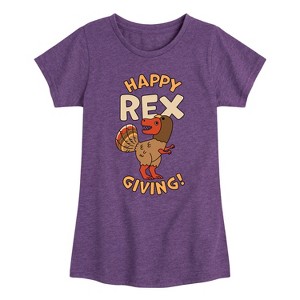 Girls' - Instant Message - Happy Rex Giving Fitted Short Sleeve Graphic T-Shirt - 1 of 4
