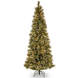 HGTV Pre-lit Glittered Slim Bristle Pine Artificial Christmas Tree with Warm White LED Lights - 1 of 4