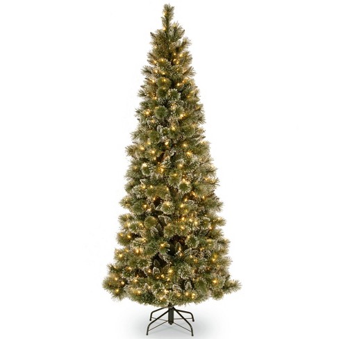 HGTV Pre-lit Glittered Slim Bristle Pine Artificial Christmas Tree with Warm White LED Lights - image 1 of 4