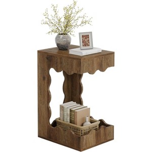 Tribesigns 2-Tier Narrow End Table, C-Shaped Side Table for Living Room, Wood Nightstand for Bedroom, Next to Sofa Armchair, Brown - 1 of 4