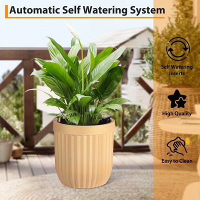 Modern Self Watering Pots for Indoor Outdoor Plants, Large Flower Pot with Water Monitoring Device and Hidden Wheels, Garden Pot