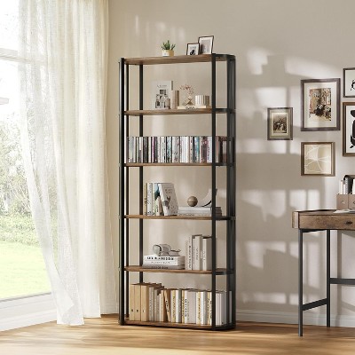 6-Tier Industrial Bookshelf, 71" Tall Narrow Bookcase w/ Iron Frames, Open Shelf for Living Room, Bedroom, Apartment